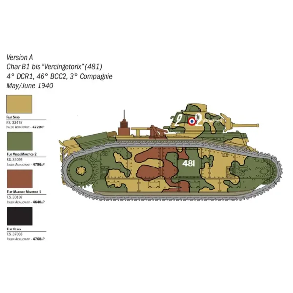 Italeri 1/56 Carro B1 Bis modello di carro armato immagine 3