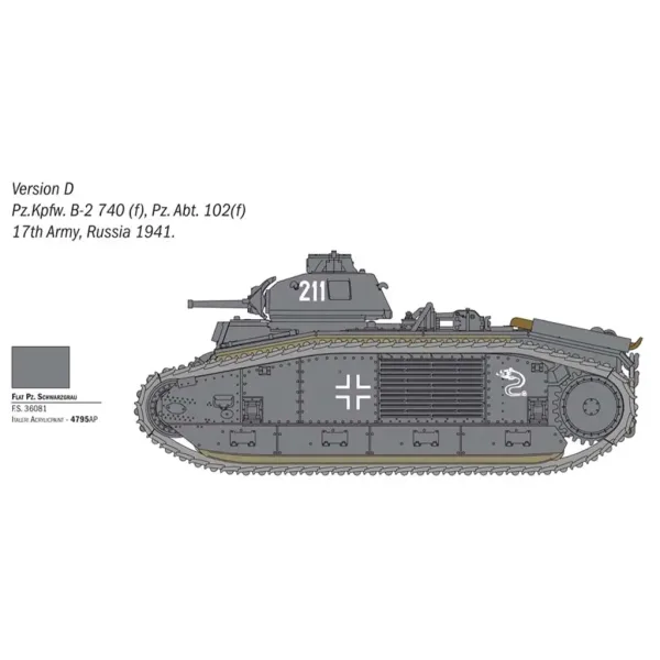 Italeri 1/56 Carro B1 Bis modello di carro armato immagine 4