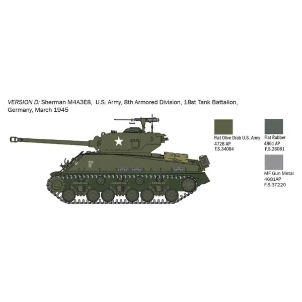 Italeri 1/56 M4A3E8 Sherman Fury modello di carro armato immagine 4