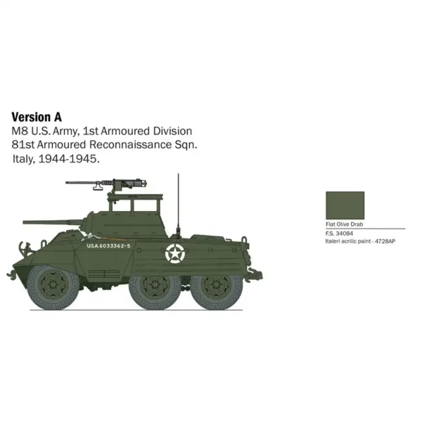 Italeri 1/56 modello di carro armato M8/M20 immagine 3
