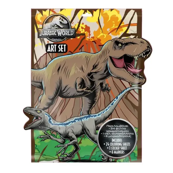 Jurassic World: Set da colorare con adesivi e 6 pennarelli immagine 1