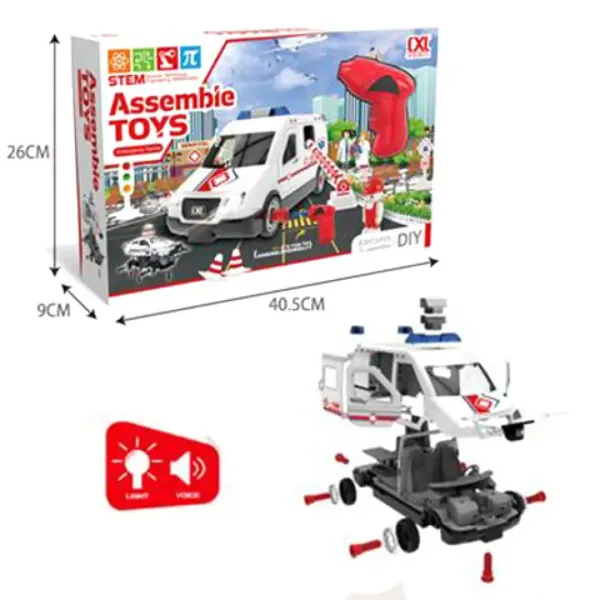 Kit fai da te ambulanza assemblabile con effetti sonori e luminosi, set da 63 pezzi. immagine 2