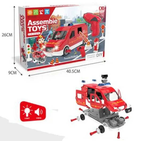Kit fai da te camion dei pompieri assemblabile con effetti luminosi e sonori, set da 63 pezzi immagine 2