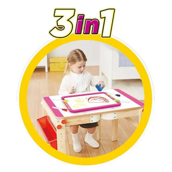 Lavagna da disegno bifacciale 3 in 1 colore rosa 37x99cm immagine 4