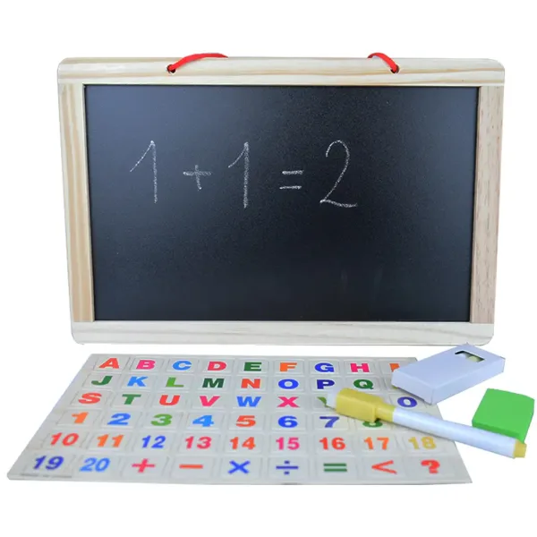 Lavagna magnetica in legno 2 in 1 con lettere magnetiche, pennarello e gessetti immagine 3