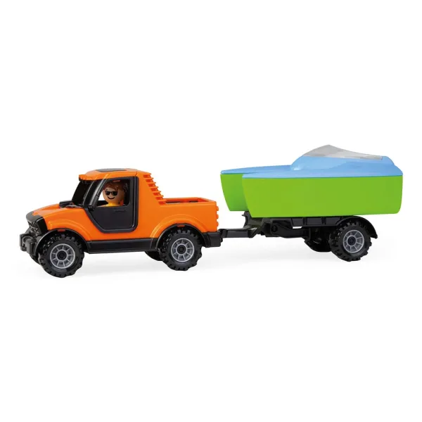 Lena: Camion Pick-up con rimorchio per barca e barca a vela in scatola, 35 cm immagine 2