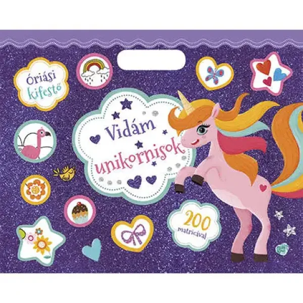 Libro da colorare gigante – Quaderno di adesivi da colorare con unicorni allegri immagine 1