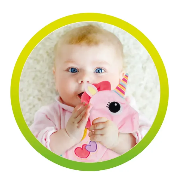 Little Stars: Massaggiagengive a forma di unicorno, bavaglino con sonaglio immagine 4