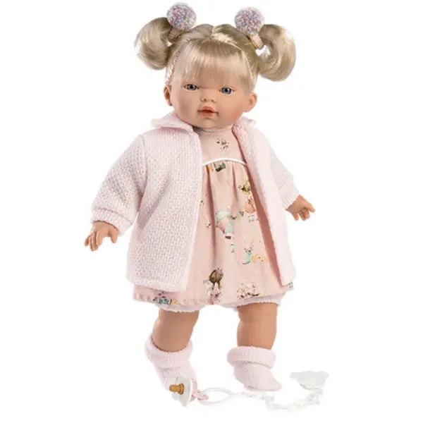 Llorens: Aitana bambola che piange con ciuccio, cardigan rosa 33cm immagine 2