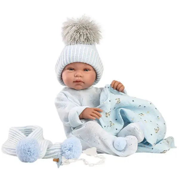 Llorens: Bambino neonato Tino di 43 cm con copertina blu, ciuccio e 3 diversi vestiti immagine 2
