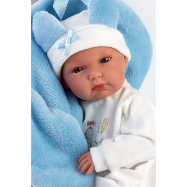 Llorens: Bambola Bimba 35 cm con sacco a pelo blu con coniglietto immagine 3