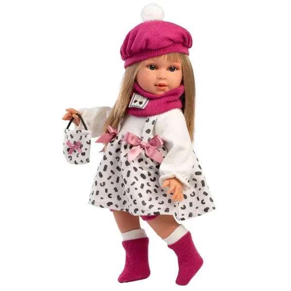 Llorens: Bambola Carla da 40 cm con cappello rosa e borsetta alla moda immagine 2