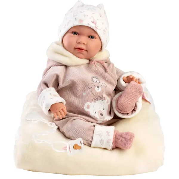 Llorens: Bambola Lala di 42 cm con suono, vestita con abito da orsetto, con lettino. immagine 2