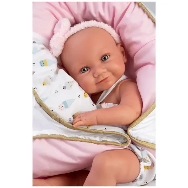 Llorens: Bambola neonato Nica 40 cm con vestito a tema gelato e culla immagine 3