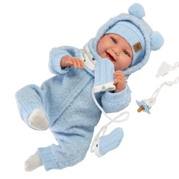 Llorens: Bambola neonato Talo Sonrisas 44 cm con suoni in abito blu con cappuccio immagine 3