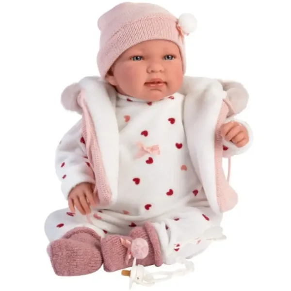 Llorens: Bambola piangente Tina di 44 cm con gilet rosa con cappuccio immagine 5