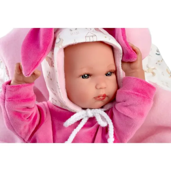 Llorens: Bimba neonato con marsupio rosa con coniglietto 35 cm immagine 2