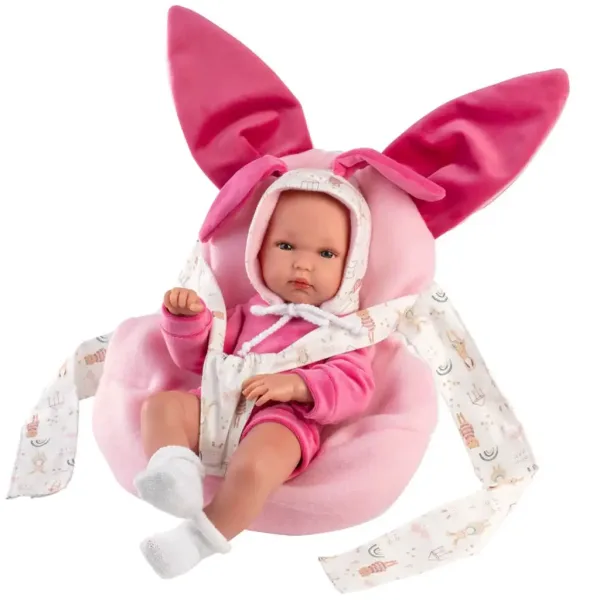 Llorens: Bimba neonato con marsupio rosa con coniglietto 35 cm immagine 3