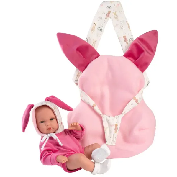 Llorens: Bimba neonato con marsupio rosa con coniglietto 35 cm immagine 4