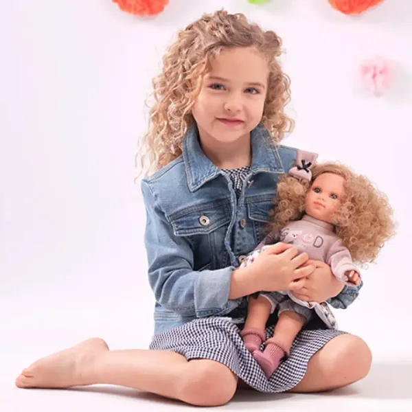 Llorens: Elena bambola con abito floreale in tulle, capelli ricci biondi, 35 cm immagine 4