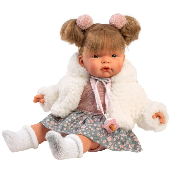 Llorens: Joelle, bambola che piange di 38 cm con ciuccio e cappotto bianco. immagine 3