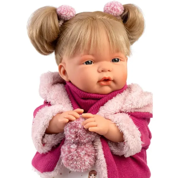 Llorens: Joelle bambola piangente di 38 cm con ciuccio e cappotto rosa immagine 3