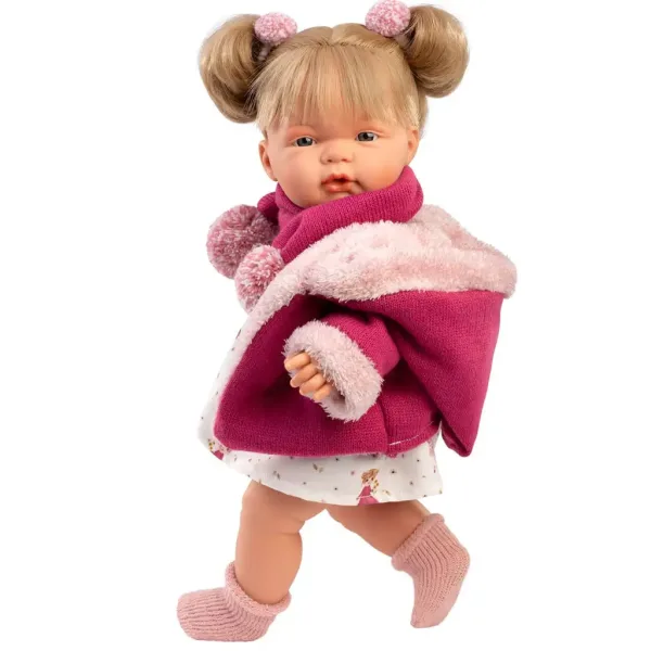 Llorens: Joelle bambola piangente di 38 cm con ciuccio e cappotto rosa immagine 4