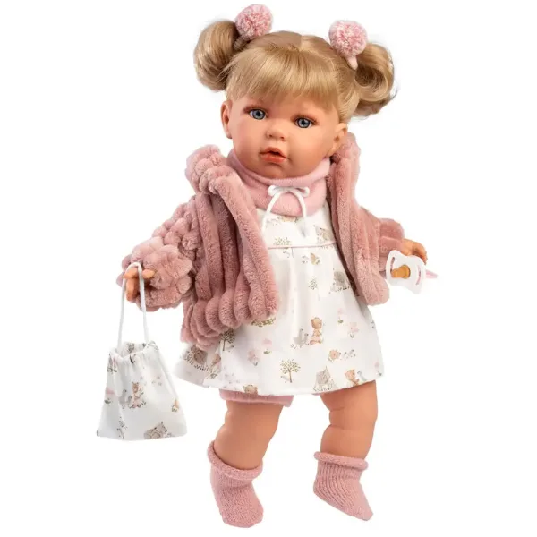 Llorens: Julia bambola piangente di 42 cm con ciuccio e cappotto rosa immagine 3