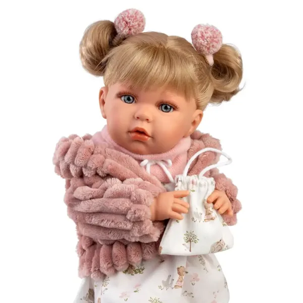 Llorens: Julia bambola piangente di 42 cm con ciuccio e cappotto rosa immagine 4