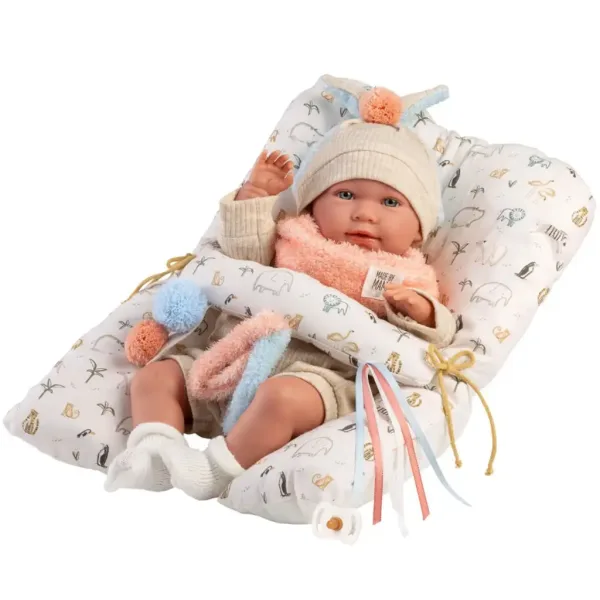 Llorens: Mimi bambola piangente di 42 cm con cappello con orecchie e cuscino immagine 4