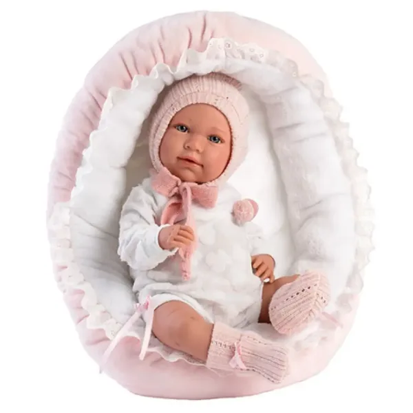 Llorens: Mimi bambola piangente di 42 cm in abito rosa con culla immagine 2
