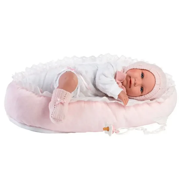 Llorens: Mimi bambola piangente di 42 cm in abito rosa con culla immagine 3