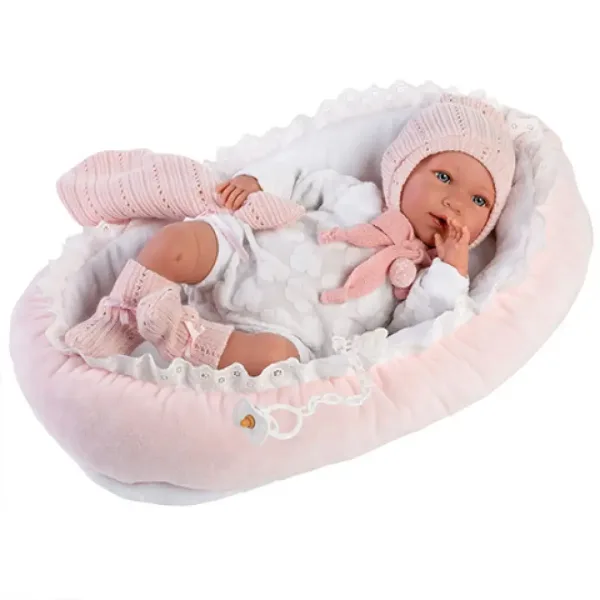 Llorens: Mimi bambola piangente di 42 cm in abito rosa con culla immagine 5