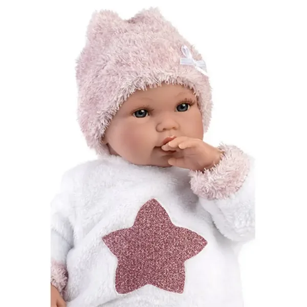 Llorens: Neonata piangente bambola femmina in pigiama di peluche con motivo a stelle 36cm immagine 3