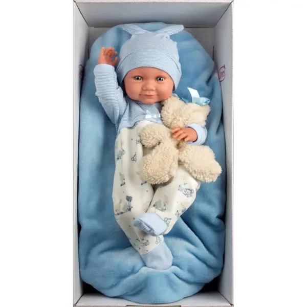 Llorens: Nico neonato di 40 cm con orsetto e lettino blu immagine 3