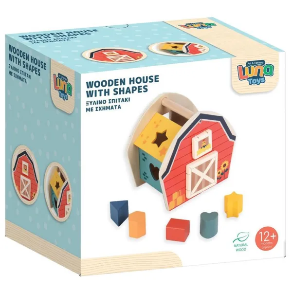 Luna: Gioco educativo in legno a forma di casetta con selezionatore di forme colorato immagine 1