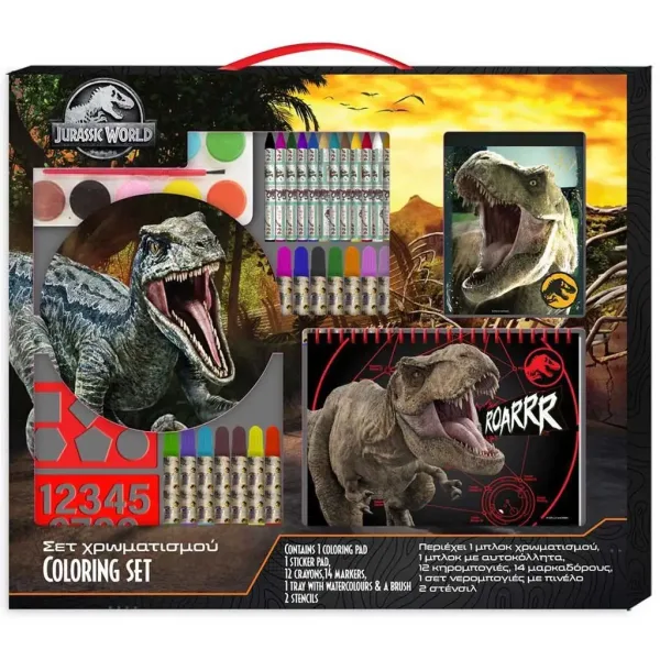 Luna: Set di colorazione Jurassic World con stencil e adesivi 54x47cm immagine 1