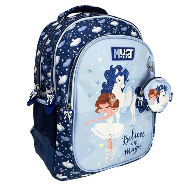 Luna: Zaino Must Team Believe in Magic con unicorni arrotondato a 3 scomparti 32x18x43cm immagine 1