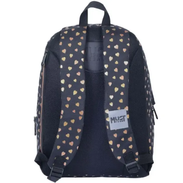Luna: Zaino nero-oro con cuoricini, 1 scomparto, 32x17x42 cm immagine 2