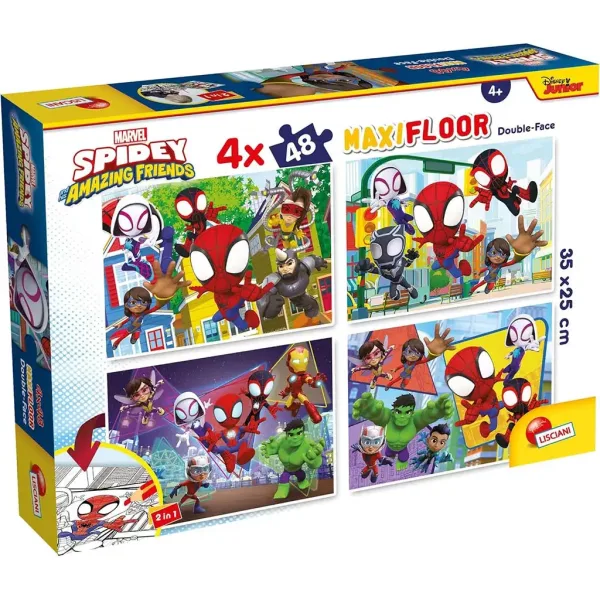 Marvel Spidey 2 in 1 maxi puzzle 4x48 pezzi e album da colorare 35x25cm - Lisciani immagine 1