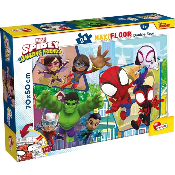 Marvel Spidey 2 in 1 maxi puzzle da 24 pezzi e album da colorare 70x50cm - Lisciani immagine 1