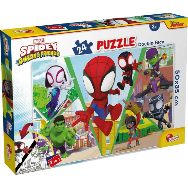 Marvel Spidey lotta 2 in 1 puzzle da 24 pezzi e album da colorare 50x35 cm - Lisciani immagine 1