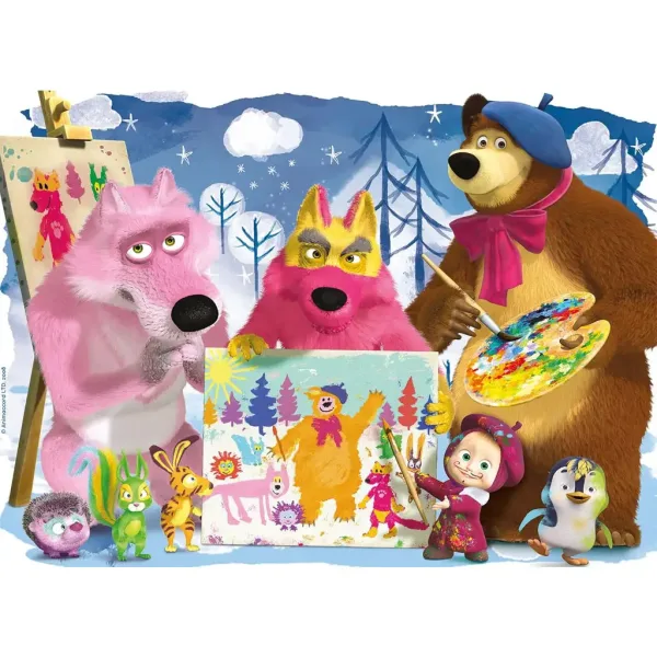Masha e Orso pittura con gli amici puzzle maxi da pavimento 60 pezzi 70x50cm - Lisciani immagine 2