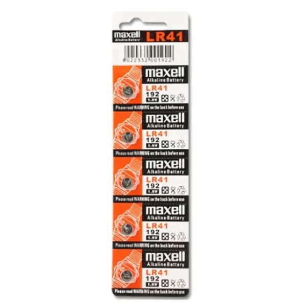 Maxell: Batteria alcalina a bottone LR41 1.5V confezione blister da 10 pezzi immagine 1