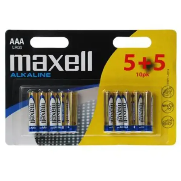 Maxell: Pile alcaline stilo 1.5V AAA LR03 confezione blister 5+5 pezzi immagine 1