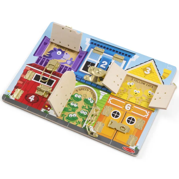 Melissa & Doug: Tavola manipolativa in legno con serrature e chiavistelli per lo sviluppo delle abilità - Spin Master immagine 2