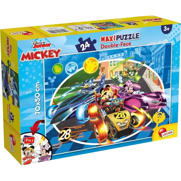 Mickey Mouse 2 in 1 maxi puzzle da 24 pezzi e album da colorare 70x50 cm - Lisciani immagine 1