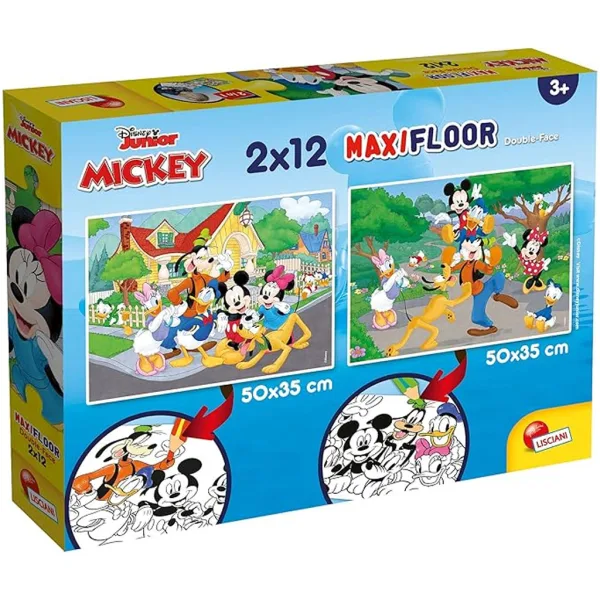 Mickey Mouse 2 in 1 maxi puzzle da 2x12 pezzi e album da colorare - Lisciani immagine 1