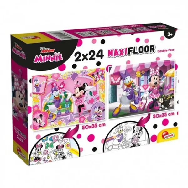 Minnie Mouse 2 in 1 maxi puzzle 2x24 pezzi e album da colorare 50x35 cm - Lisciani immagine 1