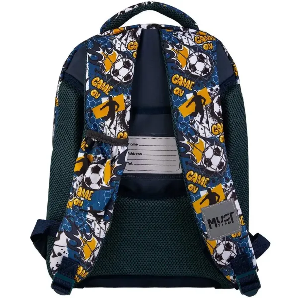 Must... Zaino scolastico con motivo calcistico, sagomato con 3 scomparti, 32x18x43 cm immagine 2
